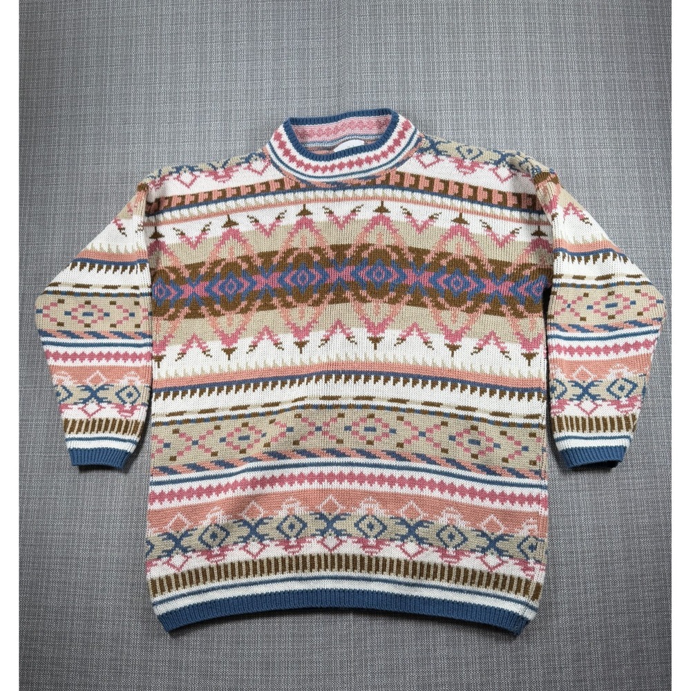Jessica‎ Roberts Sweater Womens Multicolor Southwestern Acrylic Knit Warm Wear